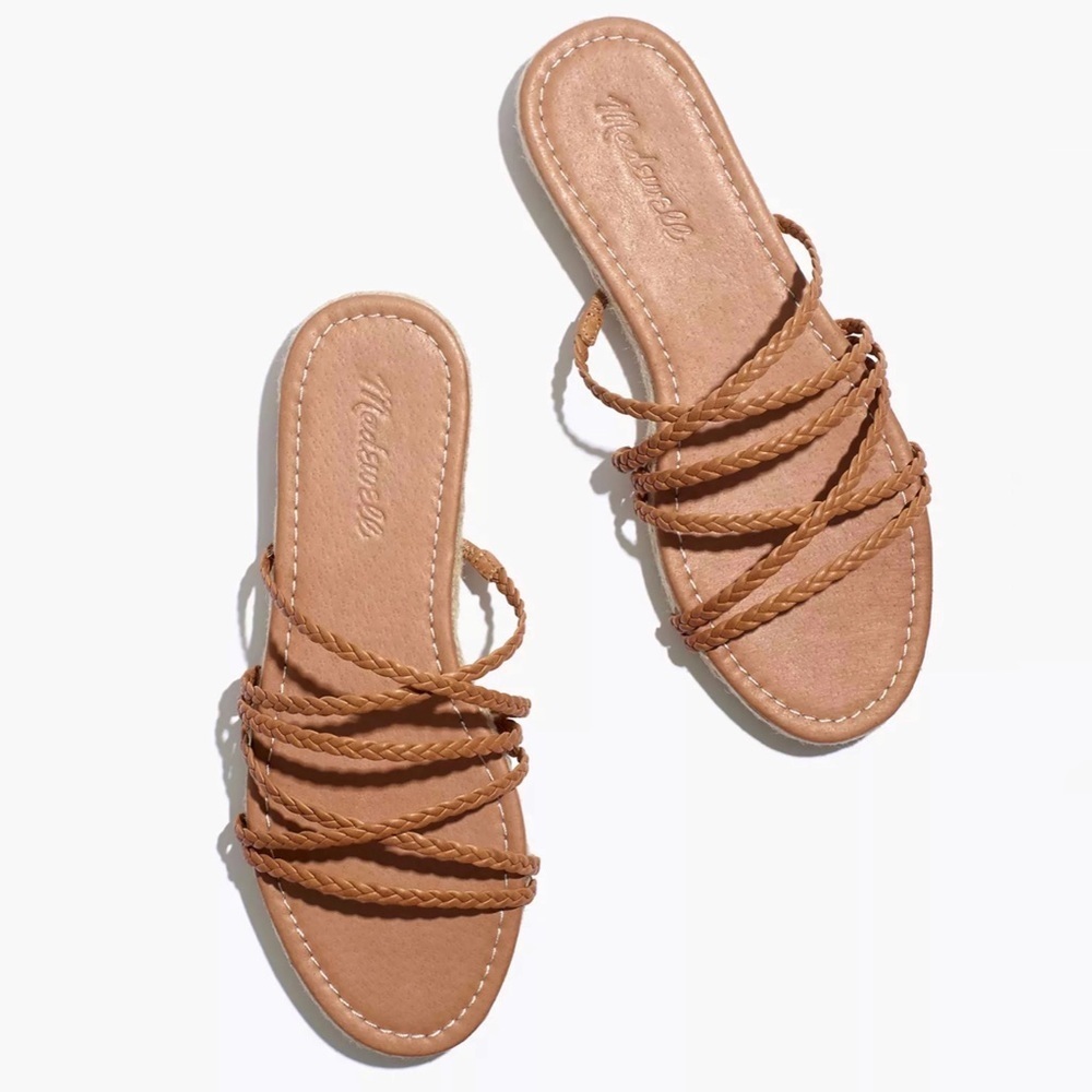 𝅺MADEWELL Tan Leather Strappy The Kathryn Espadrille Slide Sandal size 8